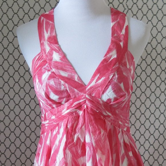 Postmark Anthropologie Empire Waist Feather Print Side Zip Summer Dress Size 00 - Picture 6 of 11